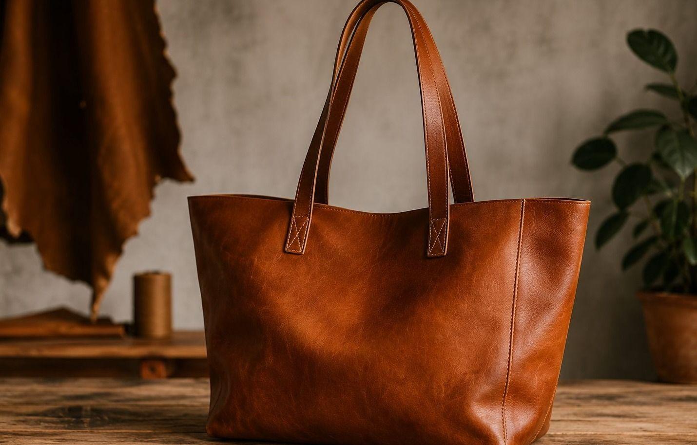 Sac cabas en cuir cognac